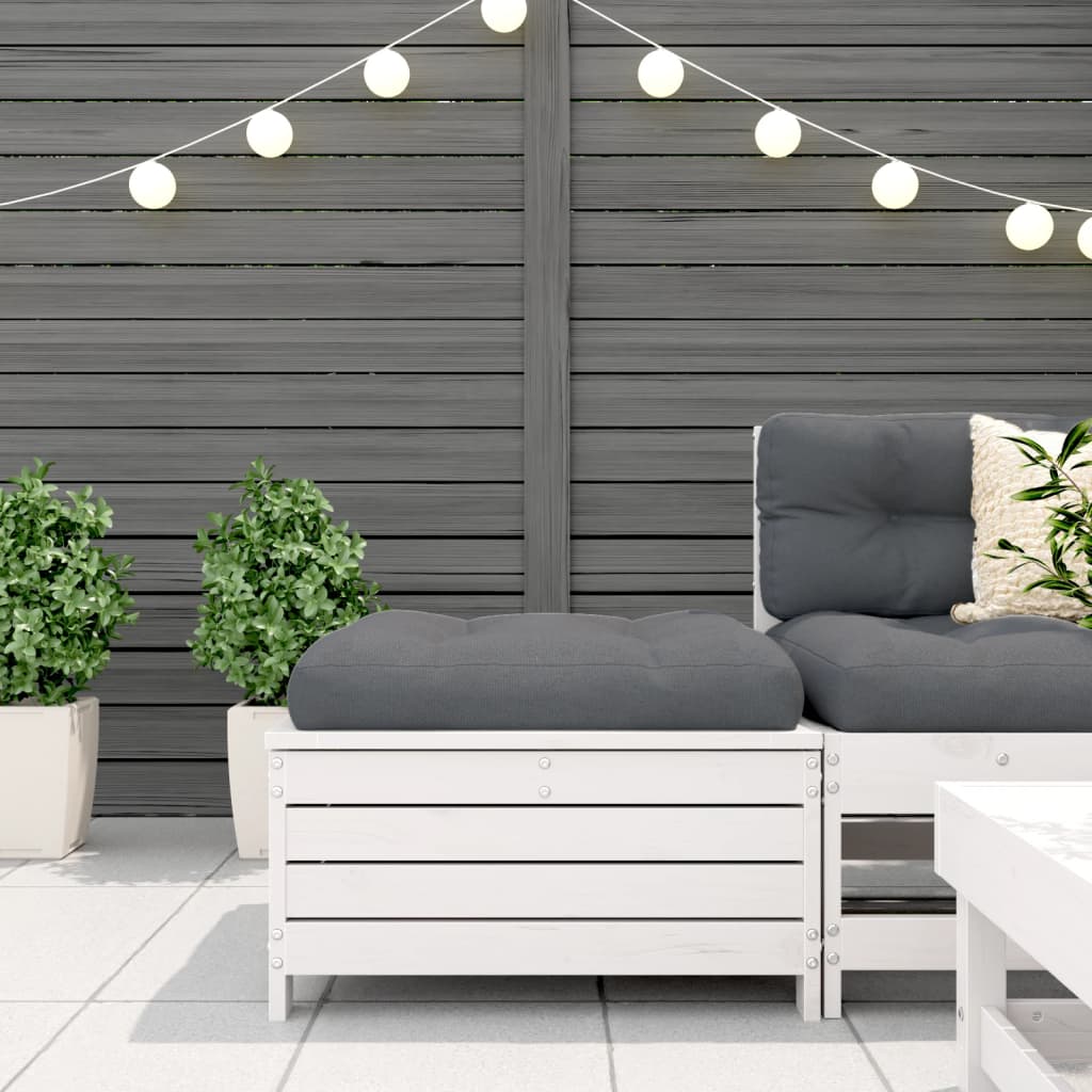 Garden Footstool with Cushion White Solid Wood Pine